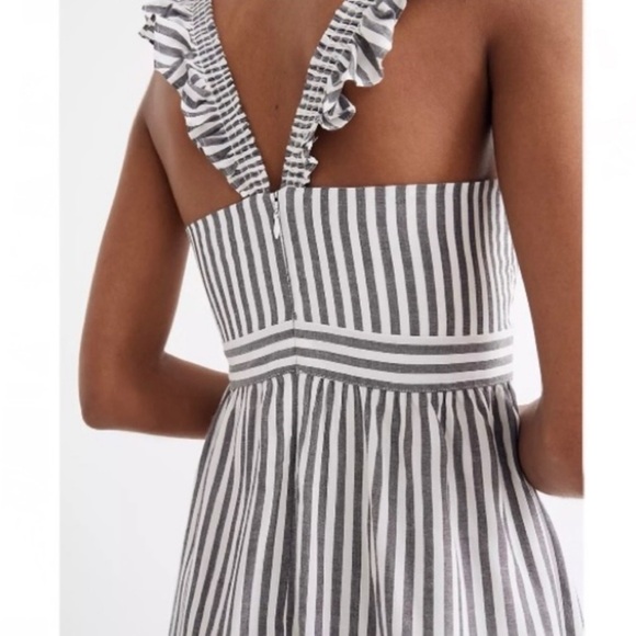 NWT Madewell Striped Ruffle Strap Empire Waist Mini Dress Gray White Size 0 - Picture 2 of 11